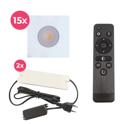 15 spots encastrés veranda carrés blanc Dico, IP65, avec kit de connexion et télécommande