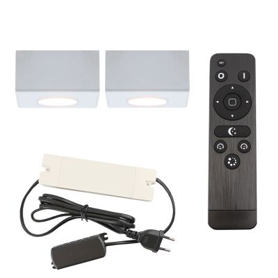 2 spots en saillie veranda carrés blancs Fredo, IP44, avec kit de connexion et télécommande