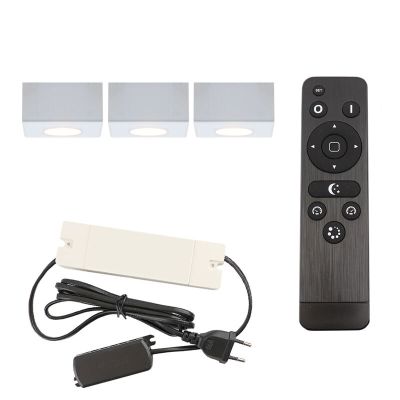 3 spots en saillie veranda carrés blancs Fredo, IP44, avec kit de connexion et télécommande