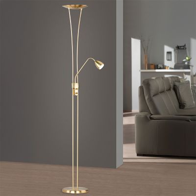 Lampadaire classique laiton, Stijn, 20W, 3000K LED, avec interrupteur