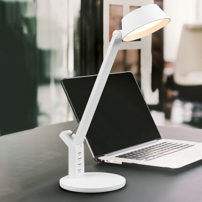 Lampe de bureau moderne blanche, Lindi, 5W, blanc chaud à froid réglable LED, avec variateur tactile