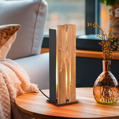 Lampe de table rustique bois, Karijn, avec interrupteur