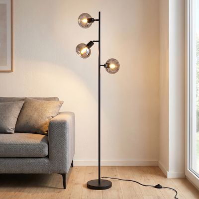Lampadaire gris moderne, Avery, avec interrupteur