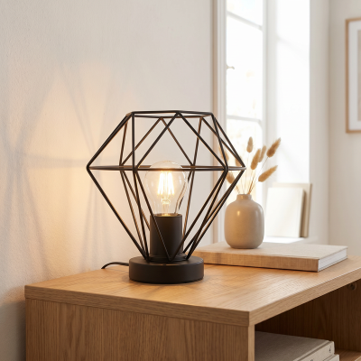 Lampe de table noire industrielle, Jochem, avec interrupteur