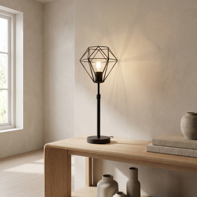 Lampe de table noire industrielle, Jochem, avec interrupteur