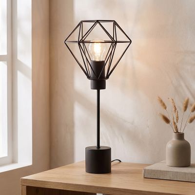 Lampe de table noire industrielle, Jochem, avec interrupteur