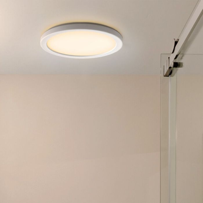 Plafonnier salle de bain blanc en plastique, Shivani, 15W, 3000K LED, IP44