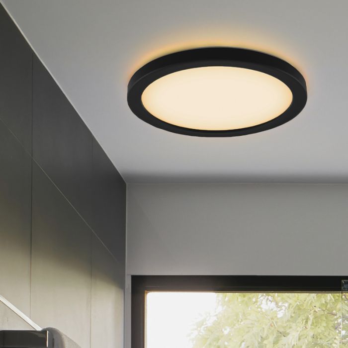 Plafonnier salle de bain noir en plastique, Shivani, 15W, 3000K LED, IP44