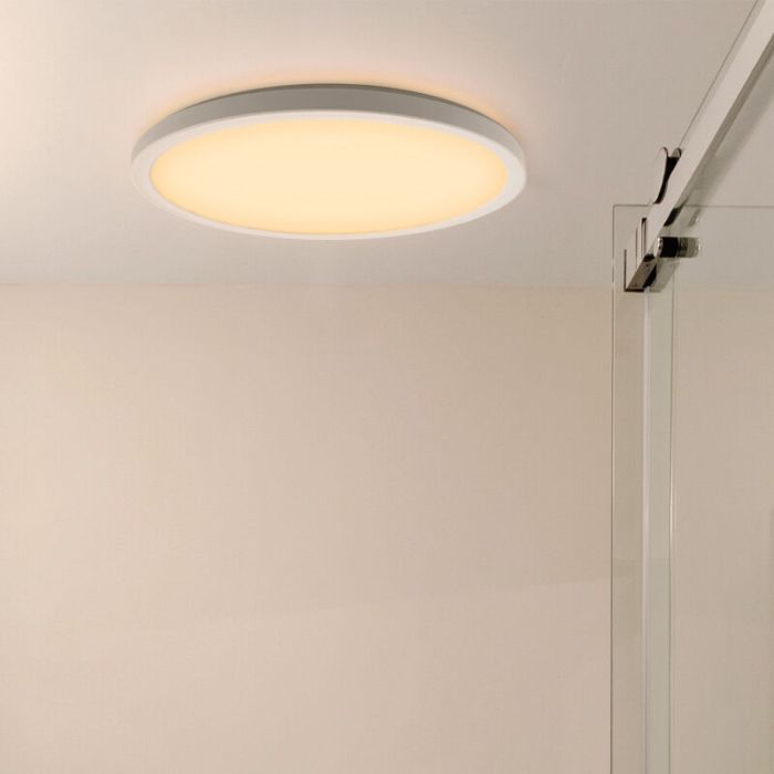 Lampe plafond blanche en plastique, Shona, 18W, 3000K LED, gradable en 3 étapes