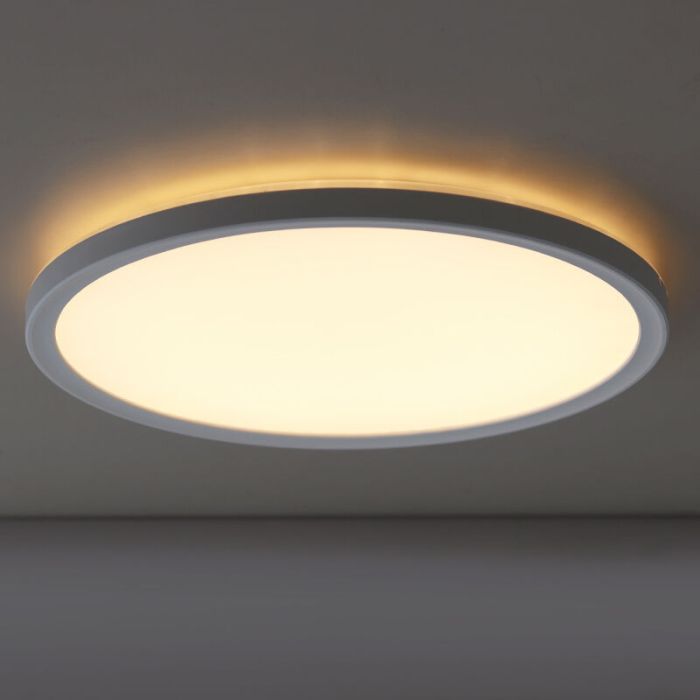 Lampe plafond blanche en plastique, Shona, 18W, 3000K LED, gradable en 3 étapes