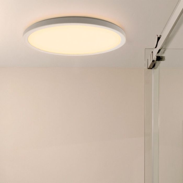 Lampe plafond blanche en plastique, Shona, 22W, 3000K LED, gradable en 3 étapes