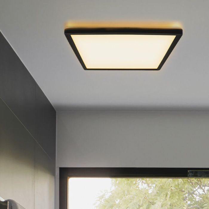 Lampe plafond noire en plastique, Shona, 18W, 3000K LED, gradable en 3 étapes