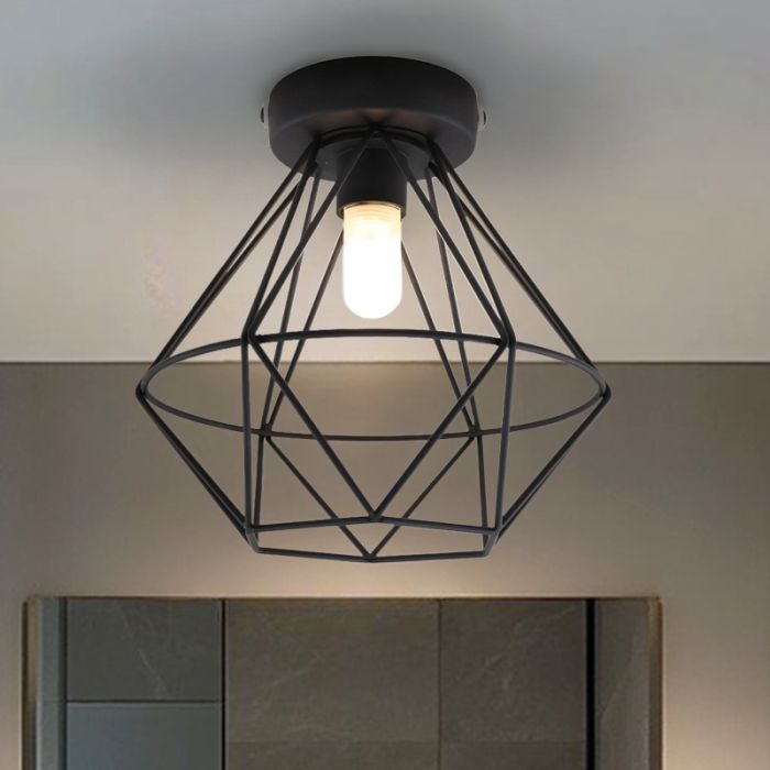 Plafonnier salle de bain noir industriel, Jochem, IP44