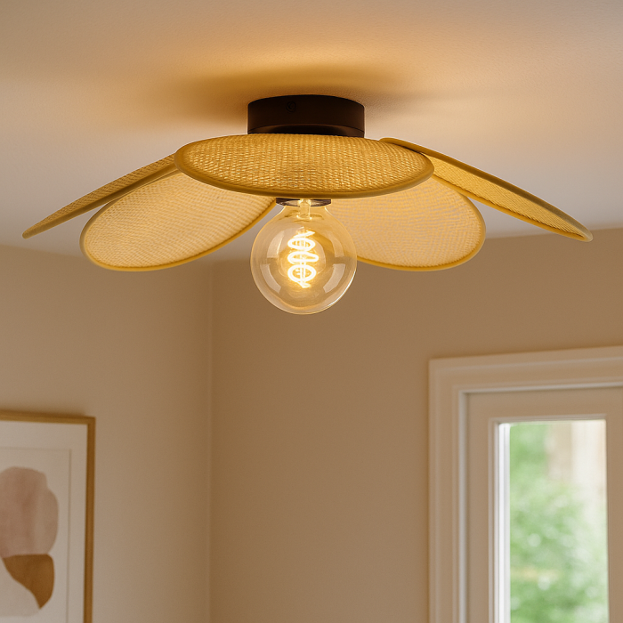 Plafonnier en rotin marron, Rowen