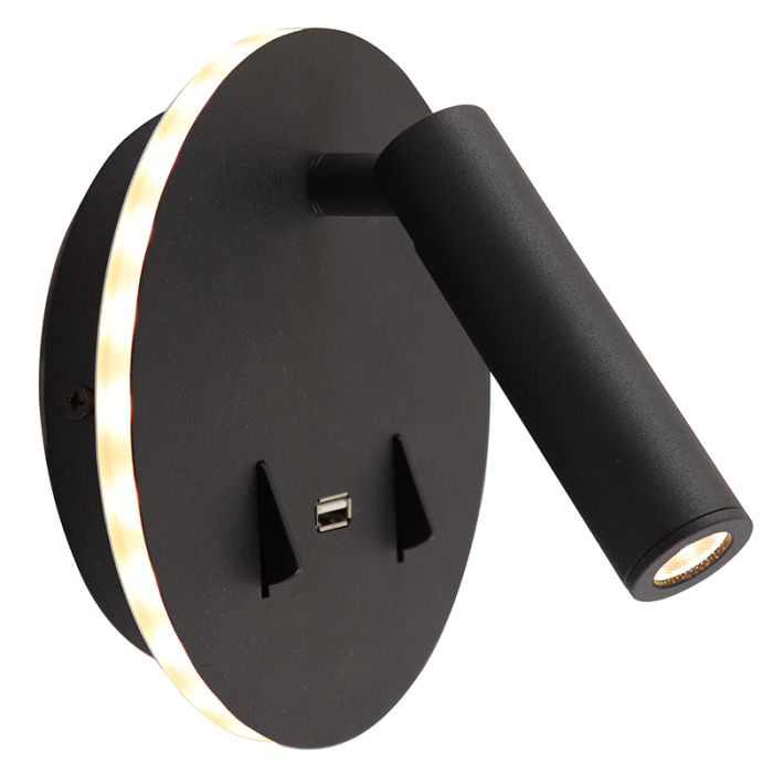 Applique murale noire moderne, Alec, 9W, 3000K LED, avec interrupteur