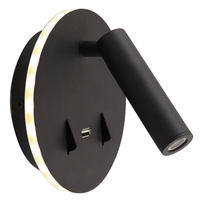 Applique murale noire moderne, Alec, 9W, 3000K LED, avec interrupteur