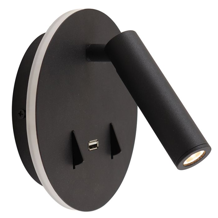 Applique murale noire moderne, Alec, 9W, 3000K LED, avec interrupteur