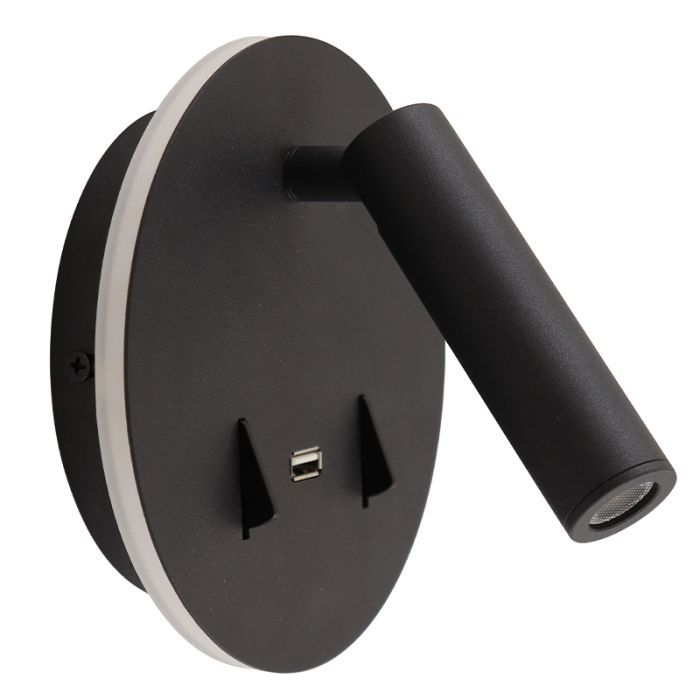 Applique murale noire moderne, Alec, 9W, 3000K LED, avec interrupteur