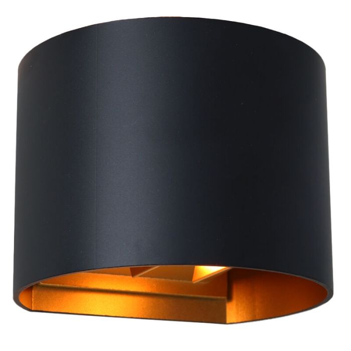 Applique up and down noire avec intérieur doré, Dion, 6W, 2700K LED, IP65