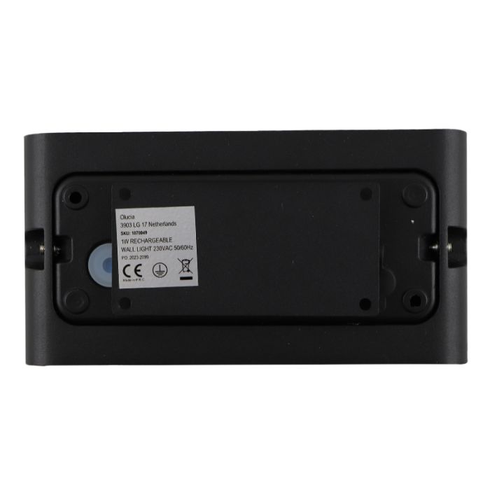 Applique murale rechargeable noire moderne, Rodigo, 1W, 3000K LED, IP44