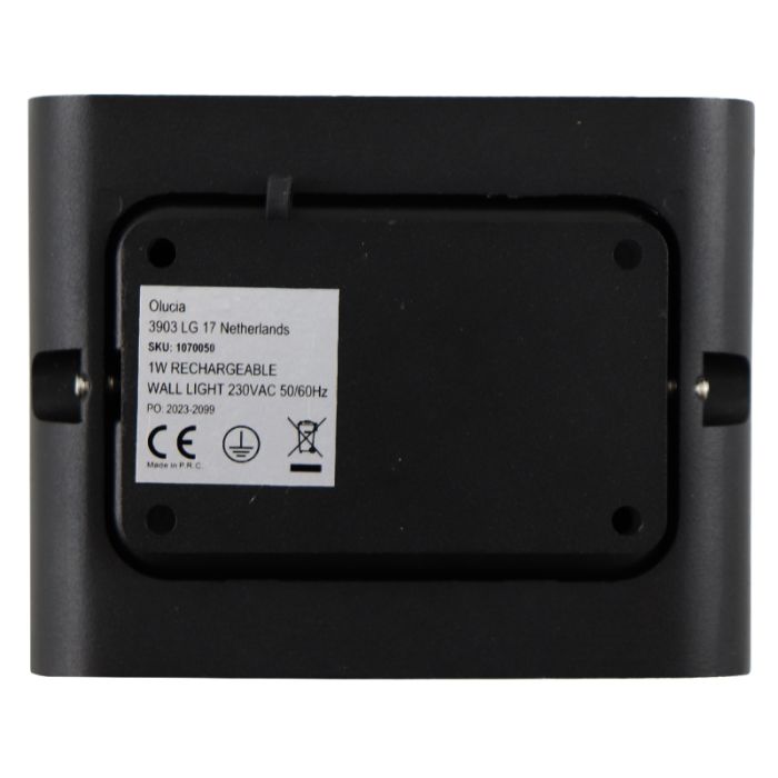 Applique murale rechargeable noire moderne, Rodigo, 1W, 3000K LED, IP44
