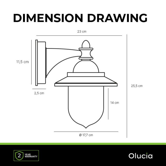 Luminaire extérieur noir classique, Tariq, IP44
