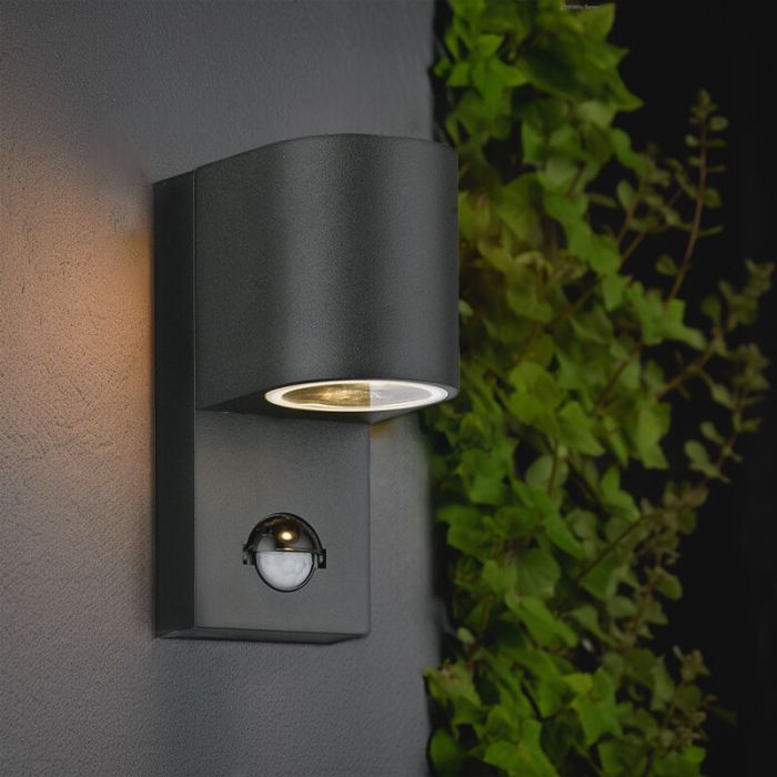Applique extérieur avec détecteur de mouvement noire moderne, Corina, IP54