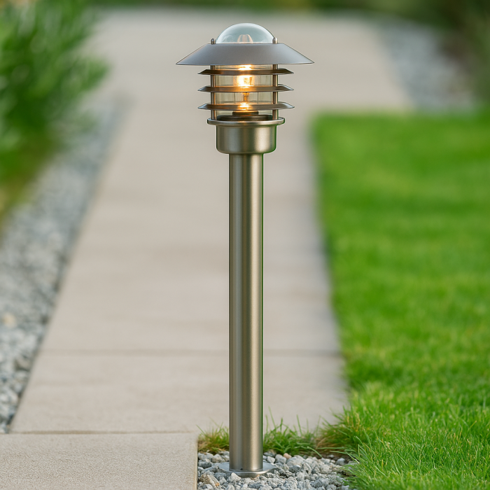 Luminaire extérieur argenté en acier inoxydable, Felice, IP44