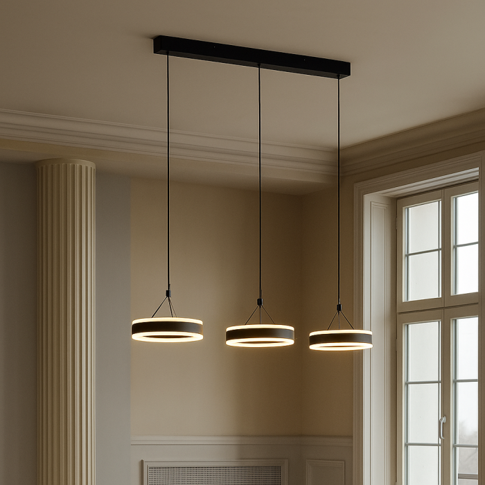 Suspension noire design, Lava, 55W, 3000K LED, gradable en 3 étapes