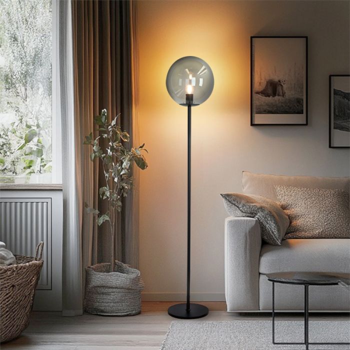 Lampadaire gris design, Dolf, avec interrupteur