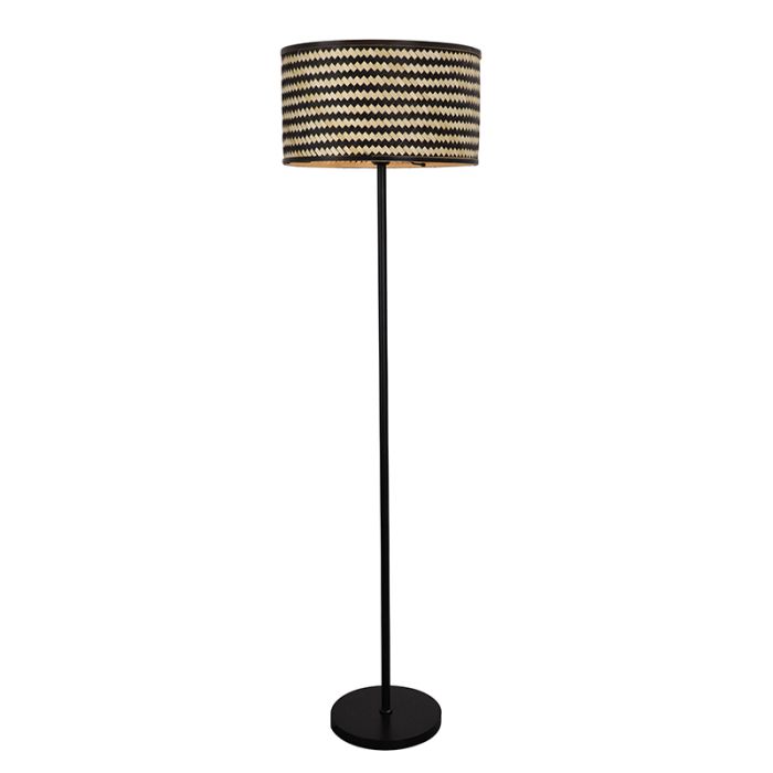 Lampadaire en bambou noir, Jildau, avec interrupteur