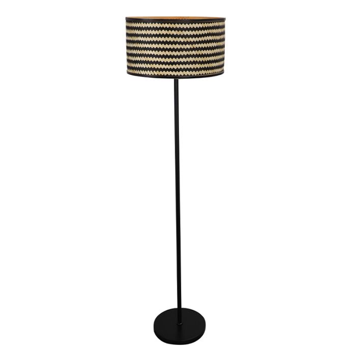 Lampadaire en bambou noir, Jildau, avec interrupteur
