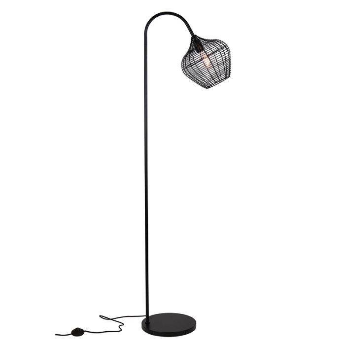 Lampadaire noir industriel, Pepita, avec interrupteur