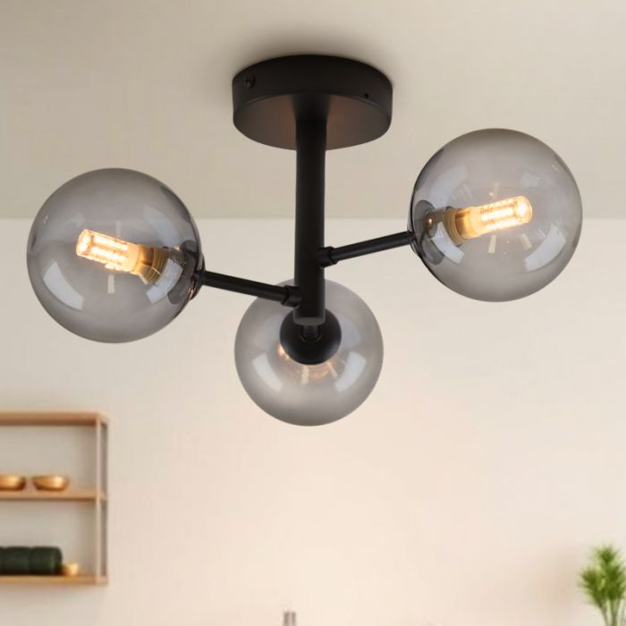 Plafonnier salle de bain noir moderne, Amer, IP44