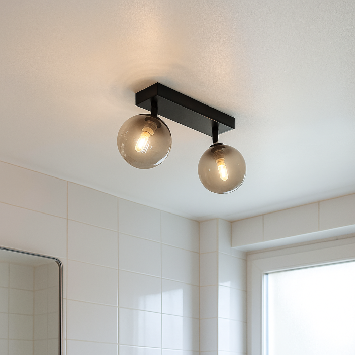 Plafonnier salle de bain noir moderne, Amer, IP44