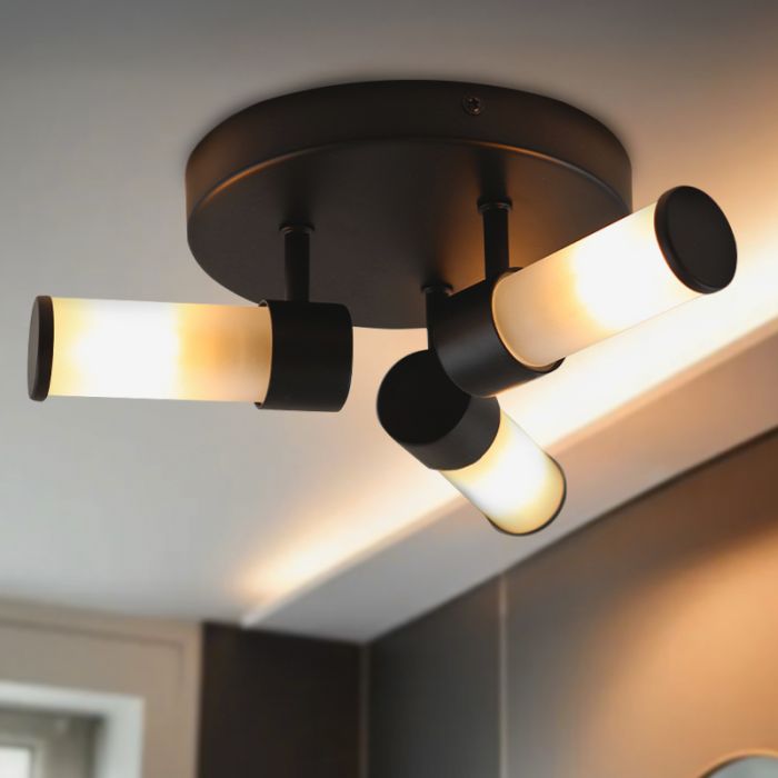 Plafonnier salle de bain noir moderne, Callum, IP44
