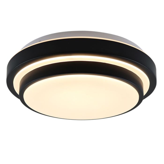 Plafonnier salle de bain noir moderne, Jaro, 12W, 3000K LED, IP44