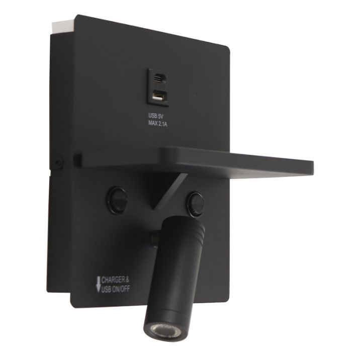 Applique murale noire moderne, Isabella, 3W, 3000K LED, avec interrupteur