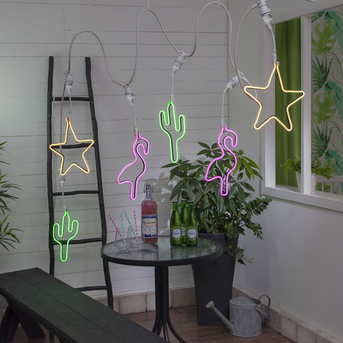 Ampoule guirlande guinguette rose en plastique, Flamingo, IP44