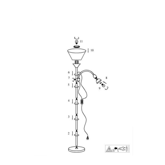 Lampadaire liseuse noir en aluminium, Josephina, avec interrupteur