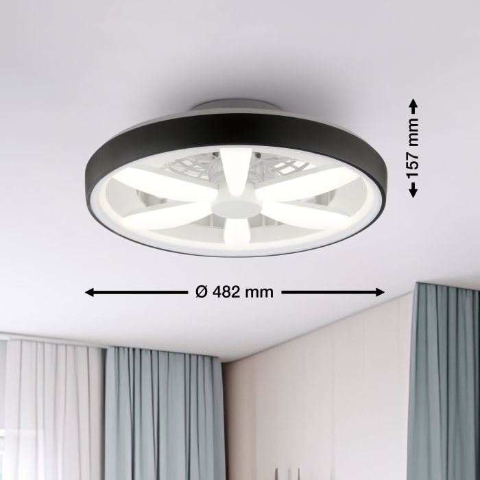 Ventilateur de plafond noir en plastique, Roos, 48W, RGBW LED, avec télécommande