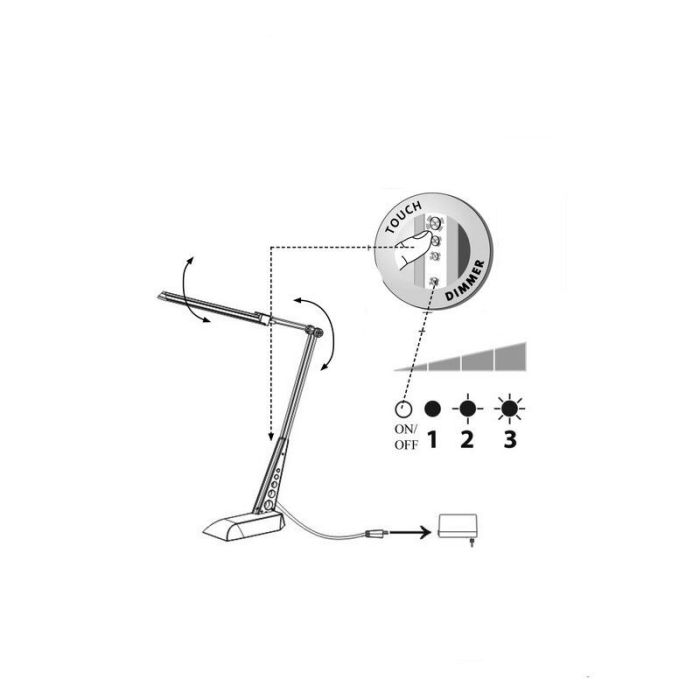 Lampe de bureau chromée design, Leyana, 1W, 5000K LED, avec variateur tactile