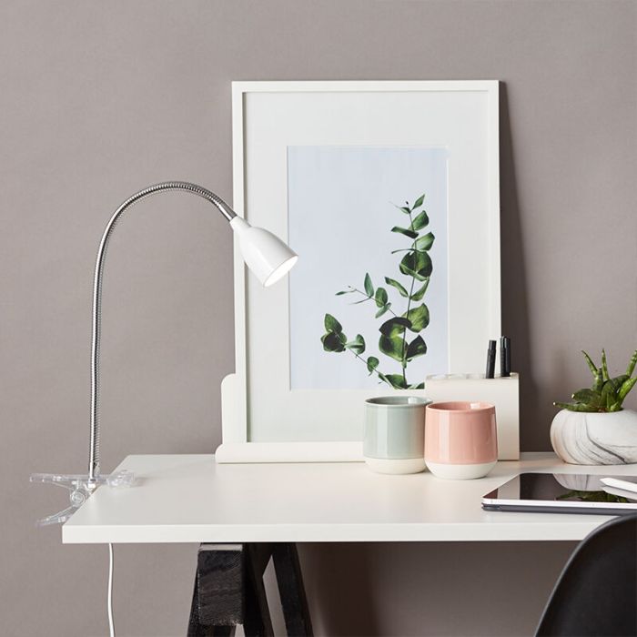 Spot à pince blanc en plastique, Kit, 2,4W, 3000K LED, avec interrupteur