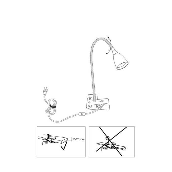 Spot à pince gris en plastique, Kit, 2,4W, 3000K LED, avec interrupteur