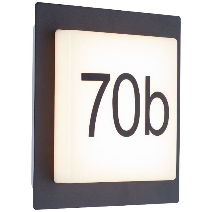 Numéro de maison lumineux noir en aluminium, Nurcan, 9W, 3000K LED, IP44