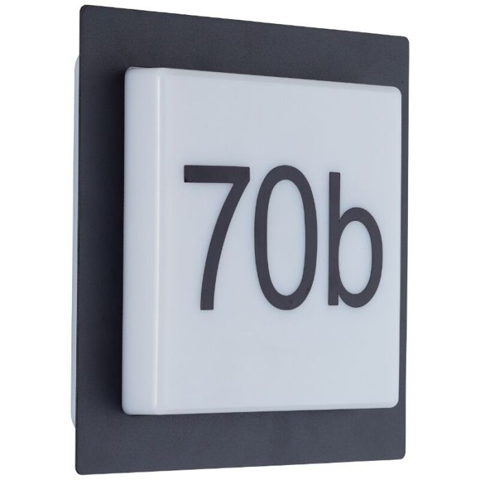 Numéro de maison lumineux noir en aluminium, Nurcan, 9W, 3000K LED, IP44