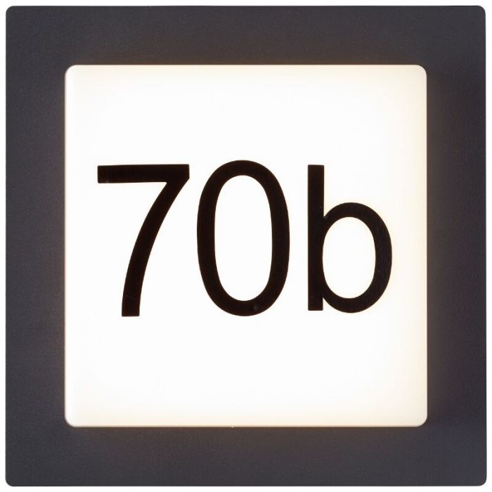 Numéro de maison lumineux noir en aluminium, Nurcan, 9W, 3000K LED, IP44