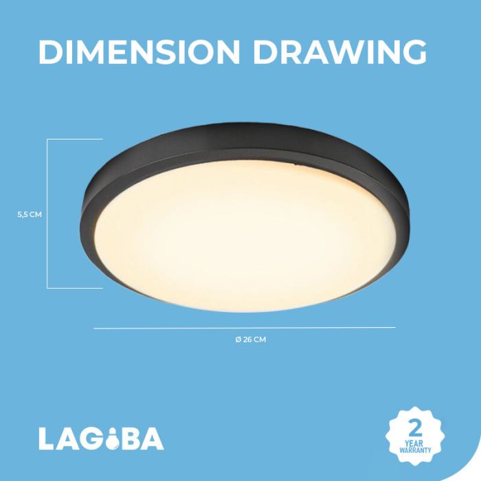 Lampe plafond noire en plastique, Kos, 16W, 3000K LED