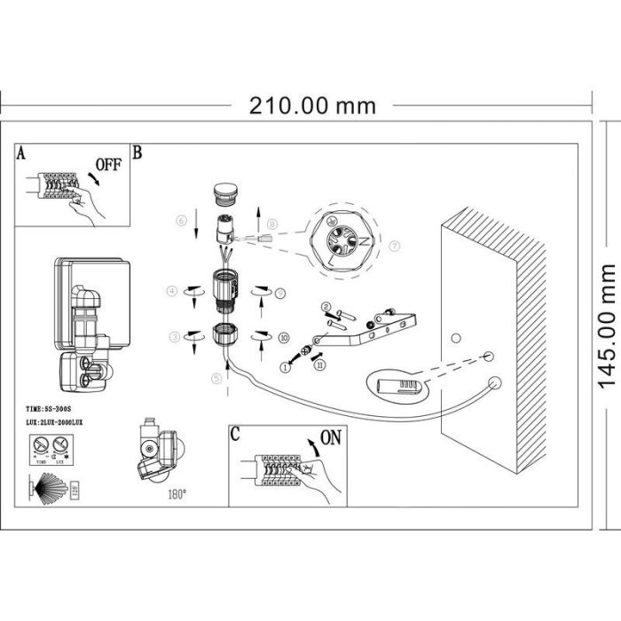 Applique extérieur avec détecteur de mouvement blanche en aluminium, Joey, IP44