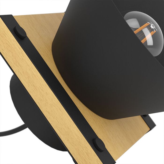 Lampe de table noire en bois, Juanita, avec interrupteur